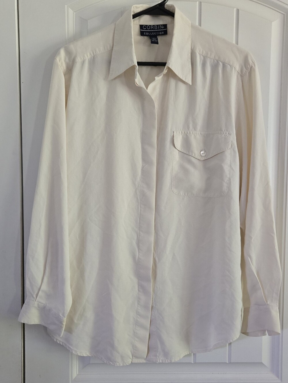 Corbin Collection Vintage 100% Silk Button Down Shirt Cream Ivory Blouse 10